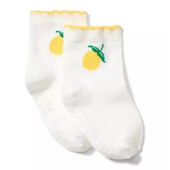 Janie and Jack Denim - Janie and Jack Baby Girls‎ 0-3 Months Lemon Print Scalloped Ankle Socks in White